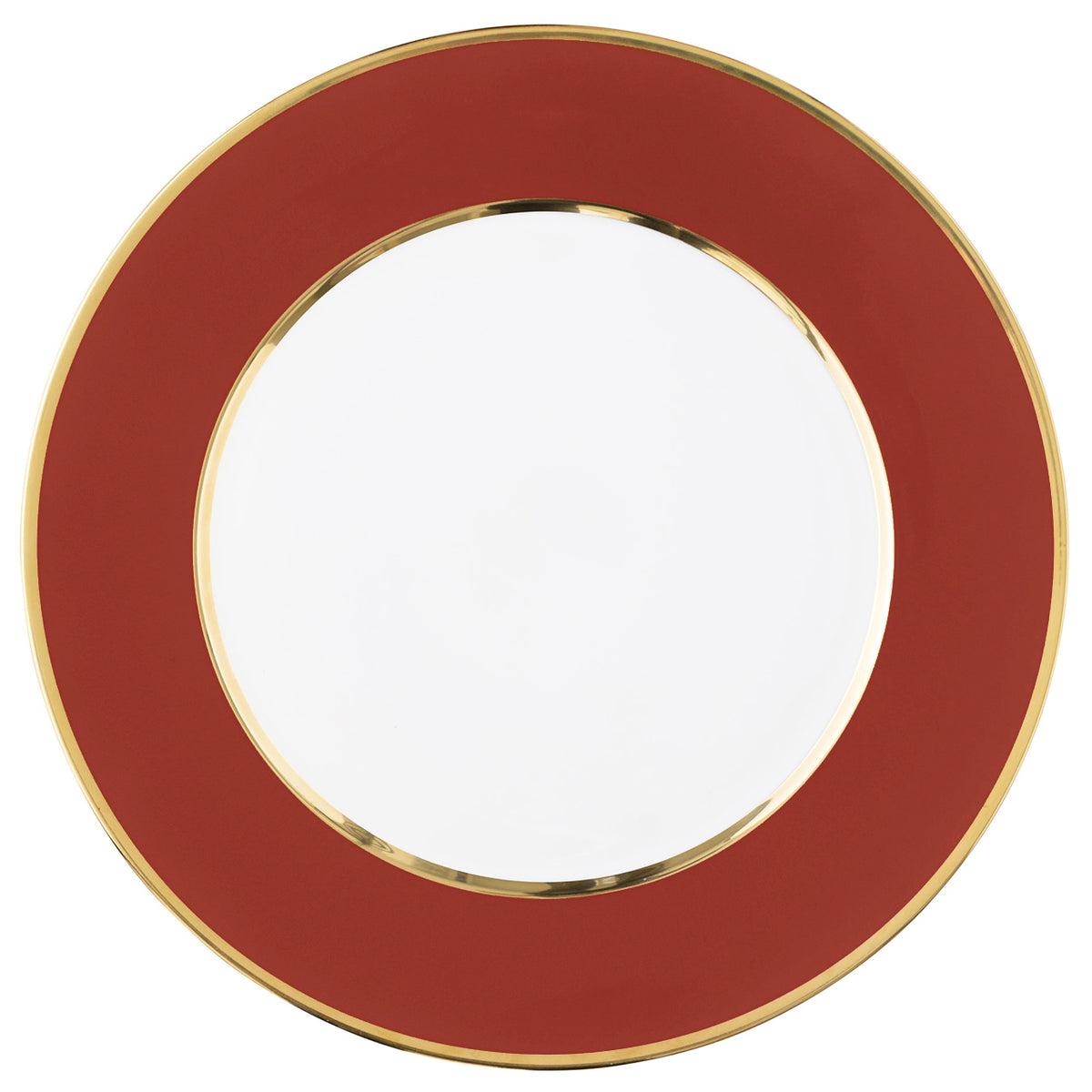 "Schubert" Charger in Terra Red & Narrow Gold Rim