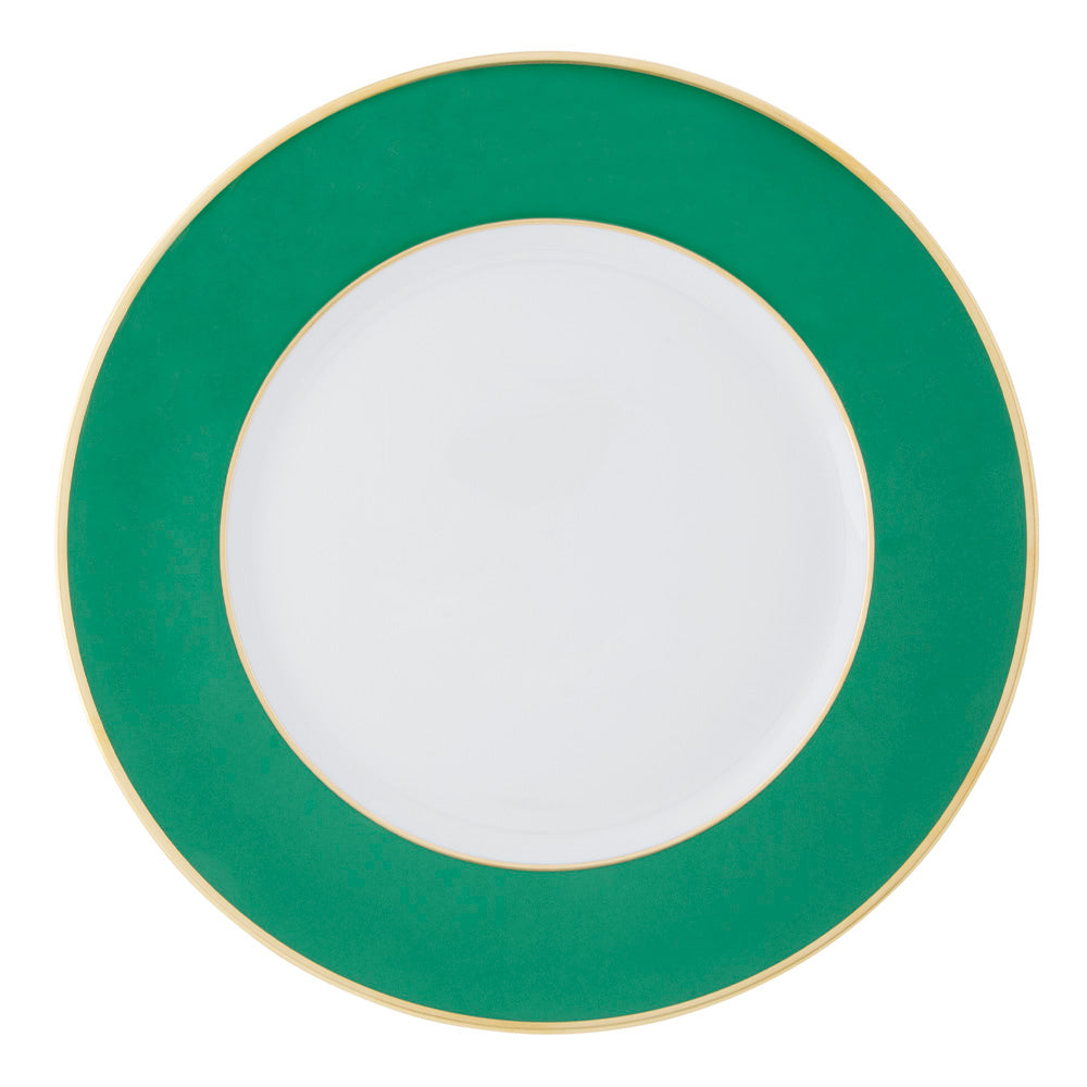"Schubert" Charger in Forrest Green Matte & Narrow Gold Rim