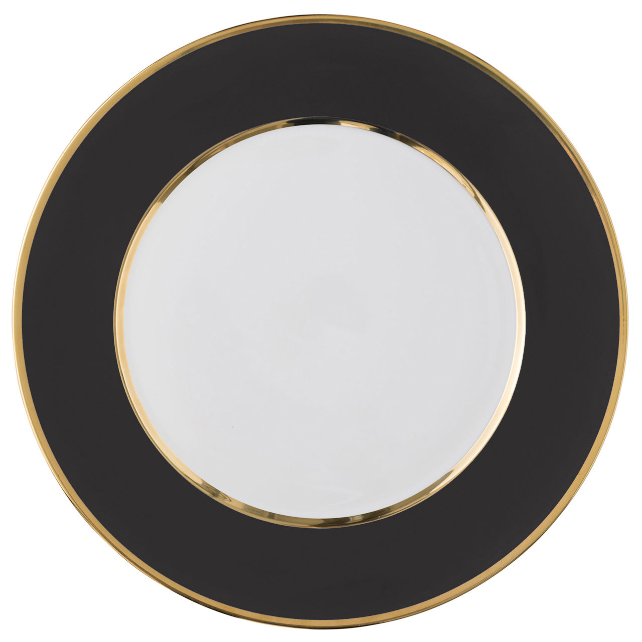 "Schubert" Charger in Black & Narrow Gold Rim