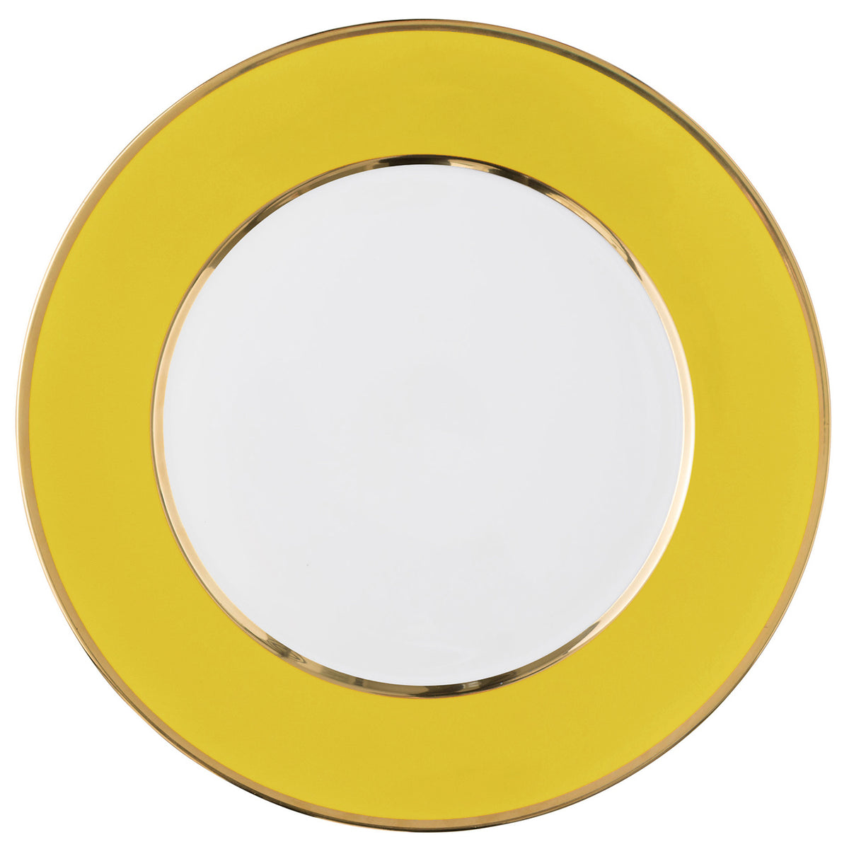 "Schubert" Charger in Yellow & Narrow Gold Rim