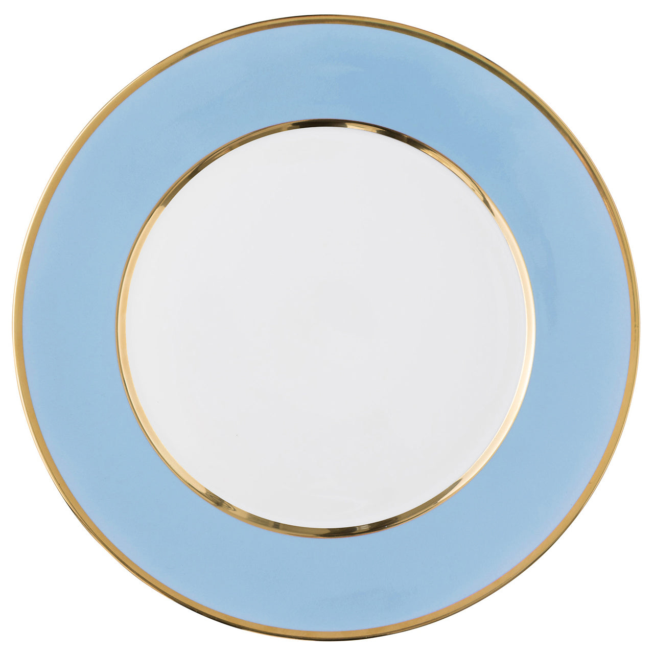 "Schubert" Charger in Light Gray Matte & Narrow Gold Rim