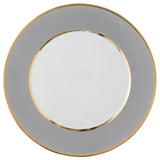 "Schubert" Charger in Light Gray Matte & Narrow Gold Rim