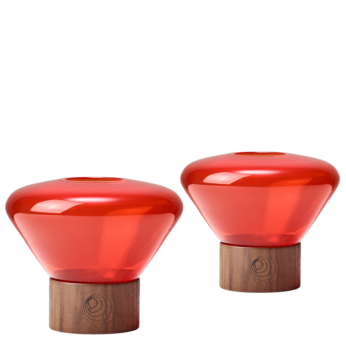 Pair of "Muffins" Candleholders with Walnut Base by Lucie Koldova & Dan Yeffet
