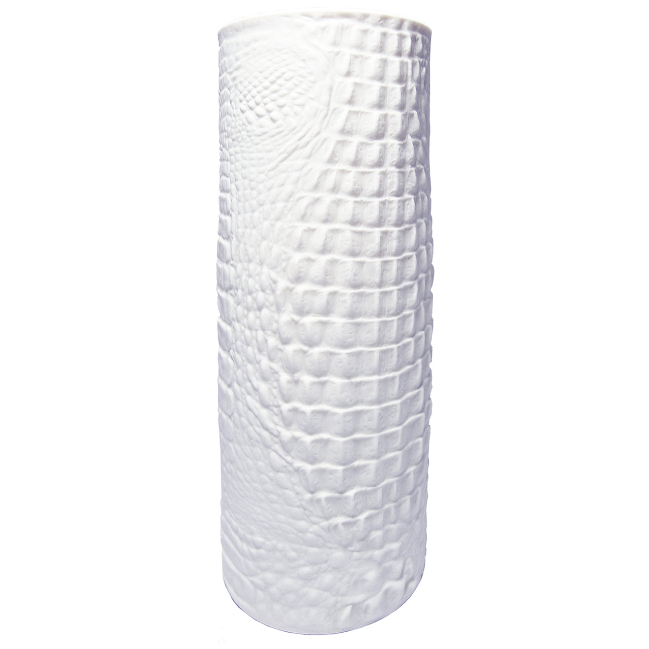 White Modernist Bisque Porcelain Vase with Crocodile Texture