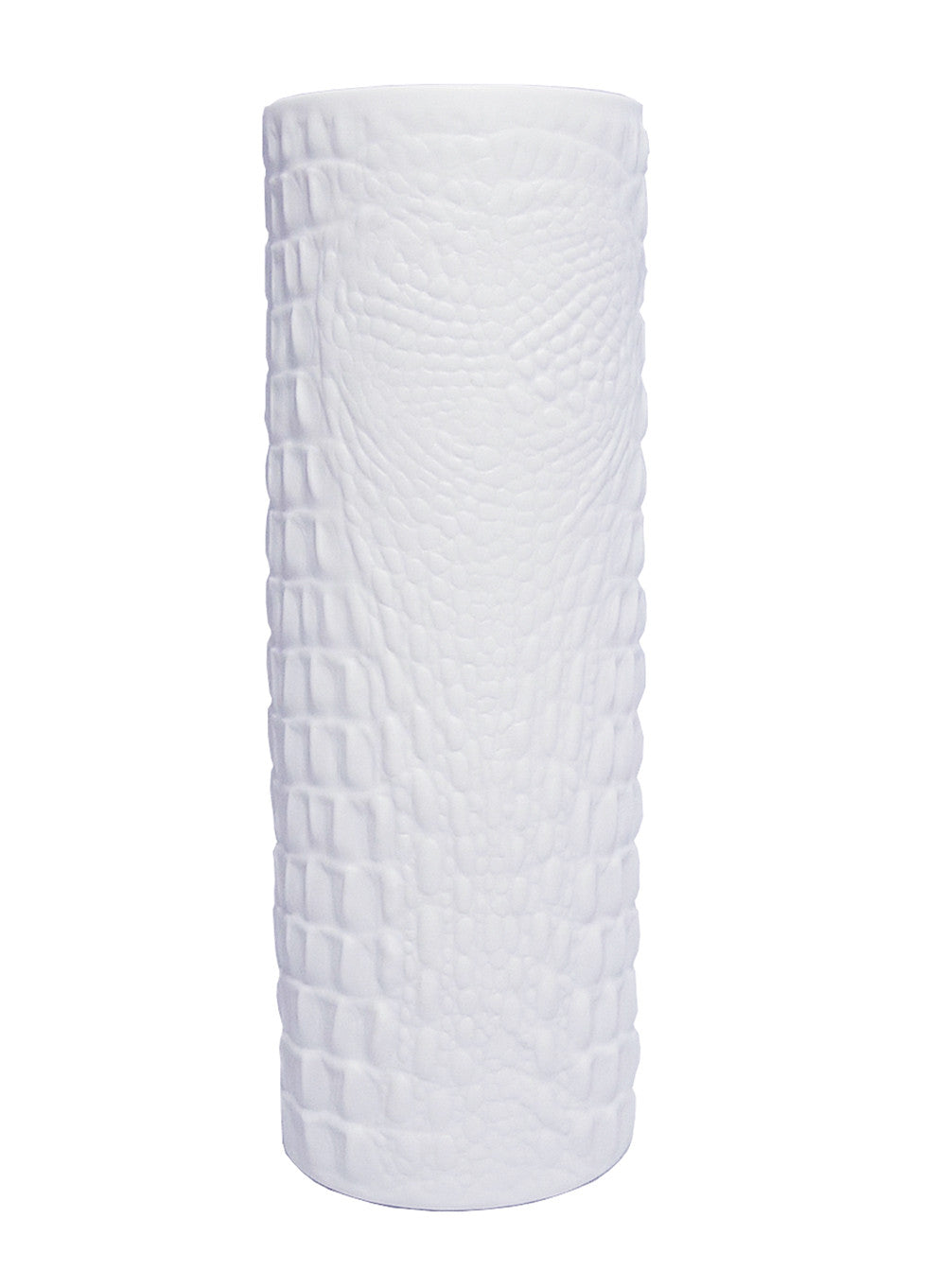 White Modernist Cylinder Bisque Vase with Crocodile Texture