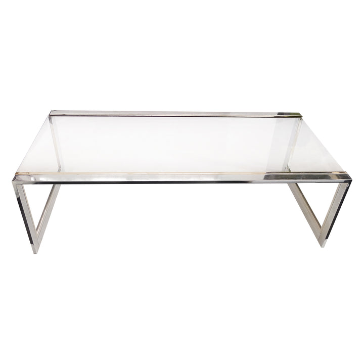 French Modernist Glass, Brass & Chrome Coffee Table