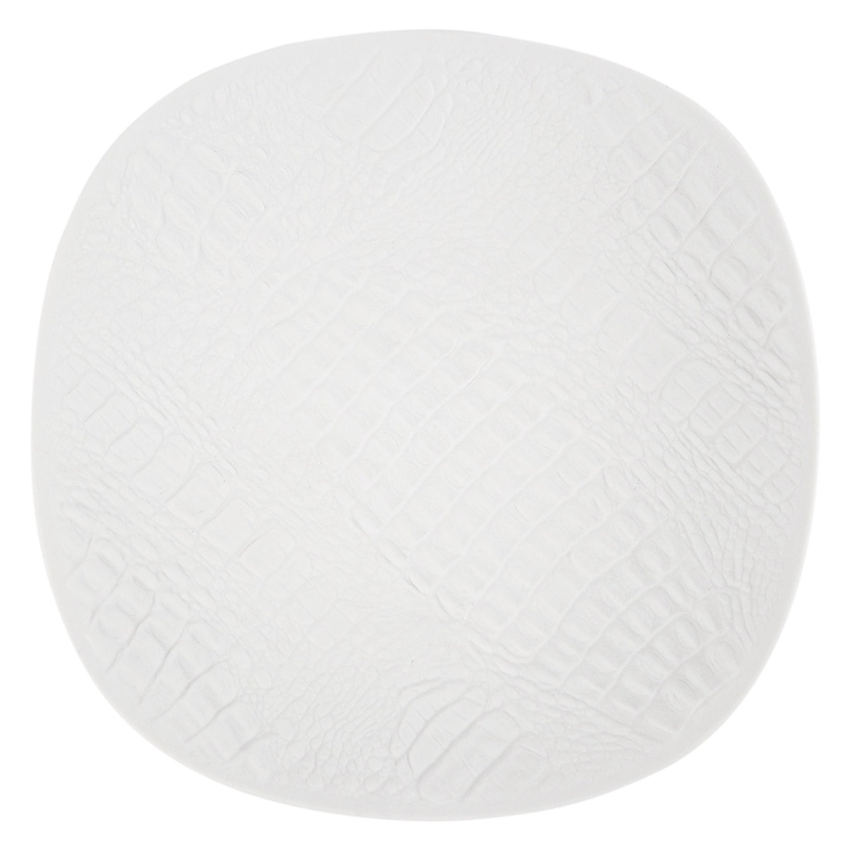 White Modernist Bisque Porcelain Plate with Crocodile Texture
