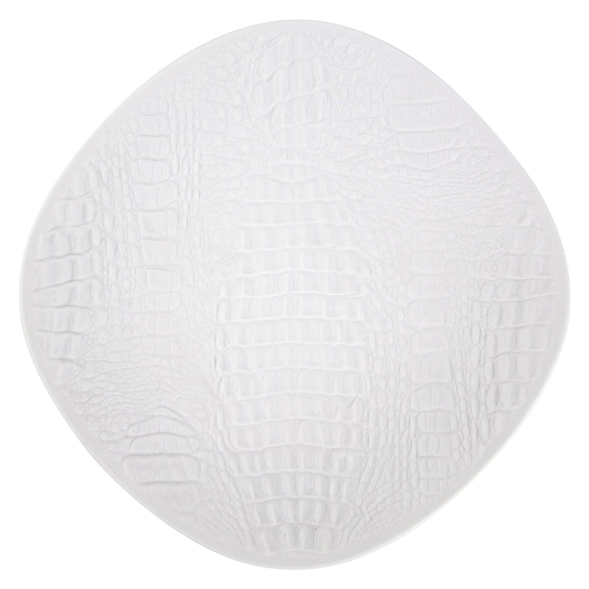 White Modernist Bisque Porcelain Plate with Crocodile Texture