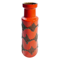 Red German Modernist Vase with Black Lava Glaze Design