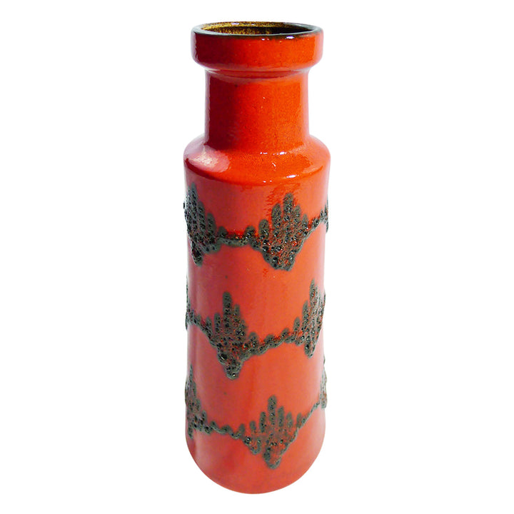 Red German Modernist Vase with Black Lava Glaze Design