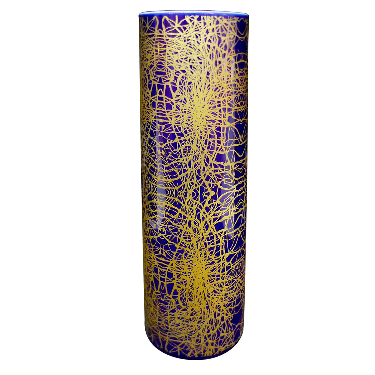 Modernist Round Vase with Cobalt Blue & Gold Brutalist Design